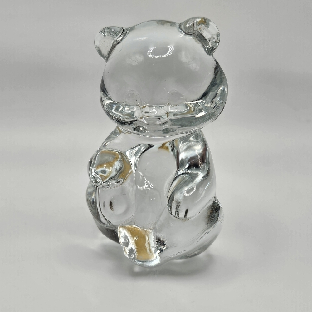 VINTAGE Fenton Clear Glass Teddy Bear Figurine Handmade